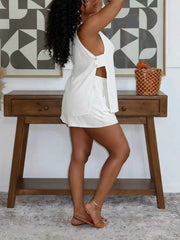 Casual V Neck Slit Tank Vest Shorts Two Piece Set