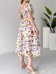 Fashion Square Collar Floral Print Holiday Casual Dress
