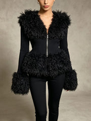 Faux Fur Trim Knit Sweater-boutique