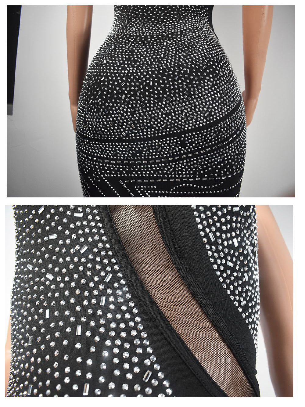 Rhinestone Hollow Bodycon Maxi Dress