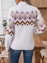 Fashion Half Turtleneck Jacquard Pullover Sweater