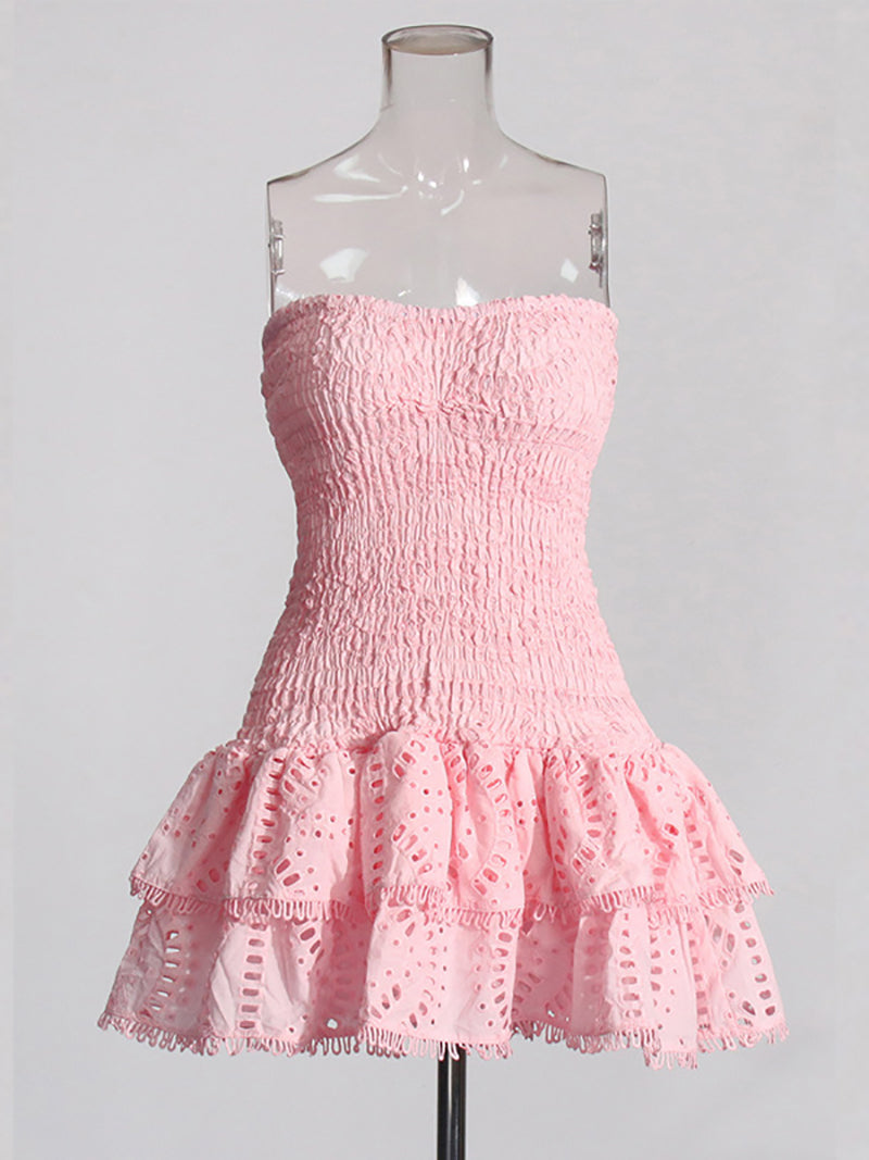Layered Hem Sexy Strapless Dress