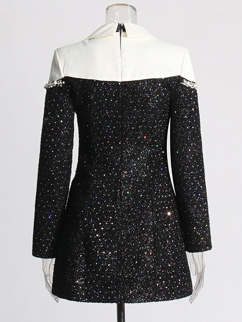 Fashion Pearl Embellished Ultra Mini Dress