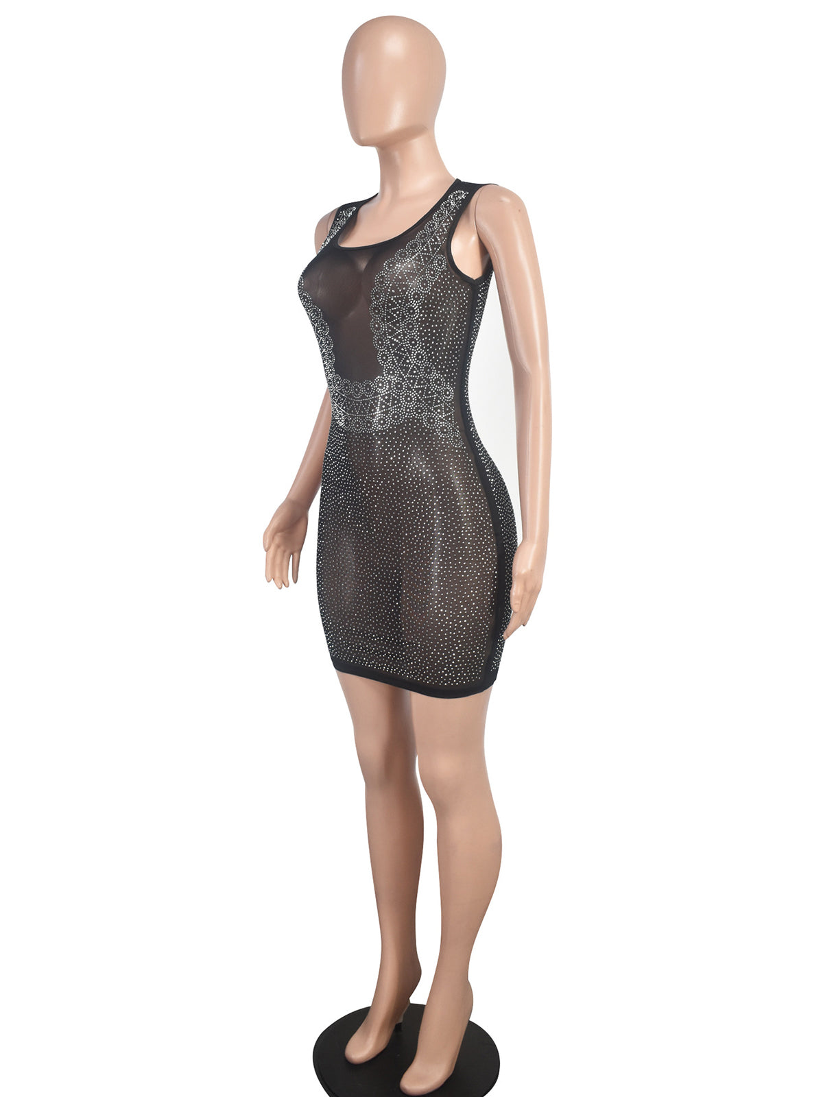 Sexy Beaded Sse-Through Mesh Bodycon Dress