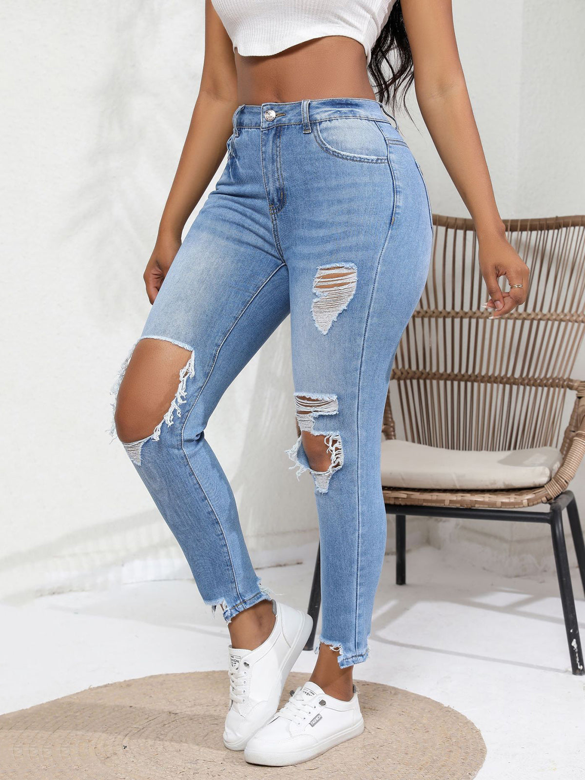 Fashion Ripped Cut Out Skinny Jeans