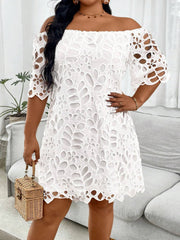 Off Shoulder Vintage Floral Lace Loose Mini Dress