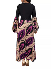 Elegant O Neck Print Patchwork A Line Dress