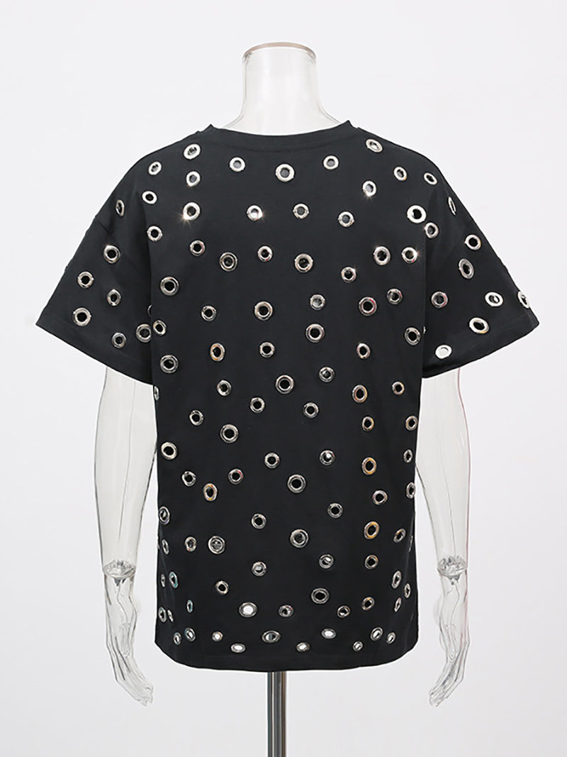 Fashion Eyelets Loose Casual T-Shirt