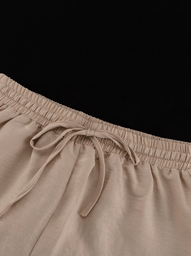 Casual V-Neck Ruffles Lace-up Shirt Wide Leg Pants Sets