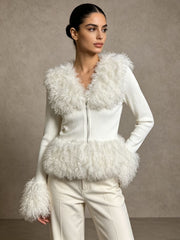 Faux Fur Trim Knit Sweater-boutique