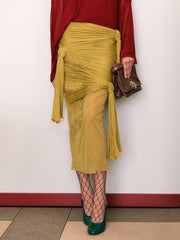 Fashion Ruched Bodycon Midi Length Skirt