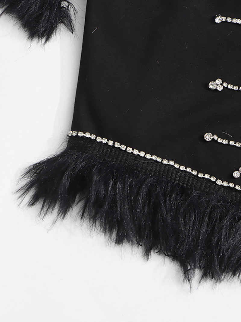 Elegant Round Neck Spliced Diamond Tassels T-shirt