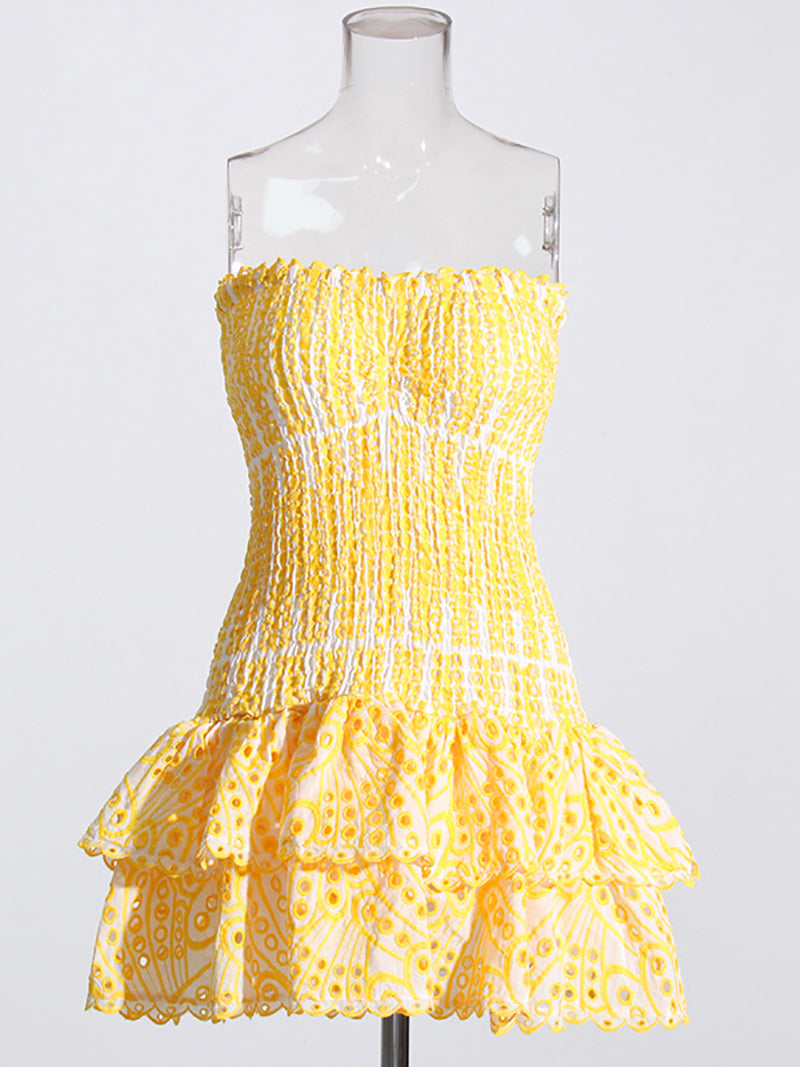 Layered Hem Sexy Strapless Dress