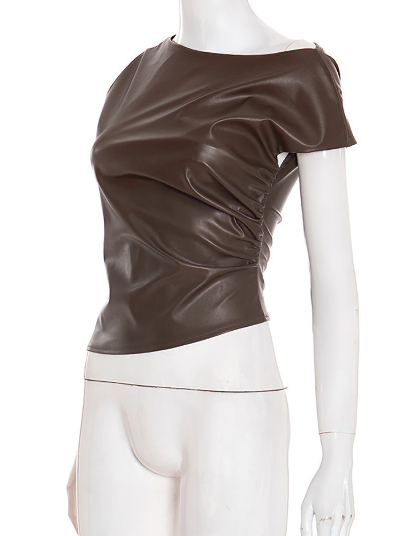 Fashion Asymmetrical Faux Leather Top