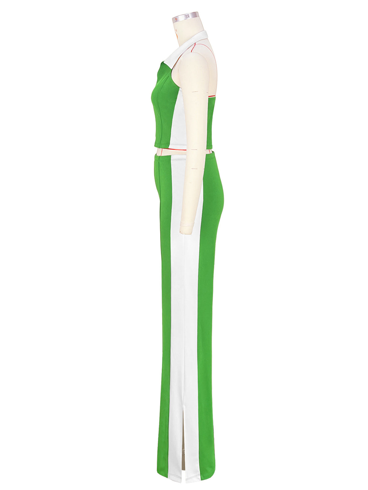 V Neck Halter Top And Slit Trousers Sports Casual Set