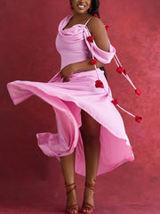 Off Shoulder Rose Details Draped A-Line Party Dress