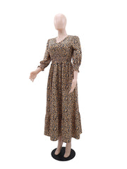 Elegant Leopard Print V Neck Split Maxi Dress