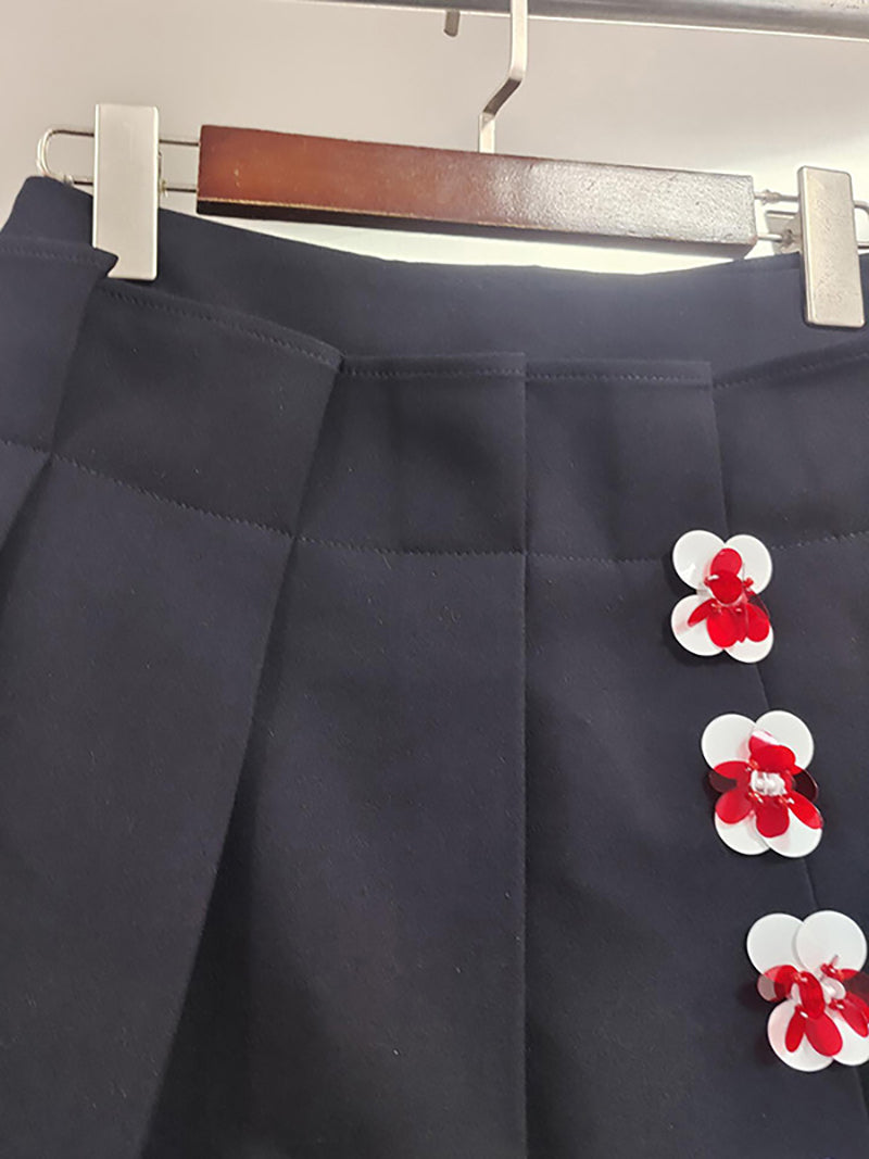 Elegant O Neck Floral Button-up Top Mini Skirt Sets