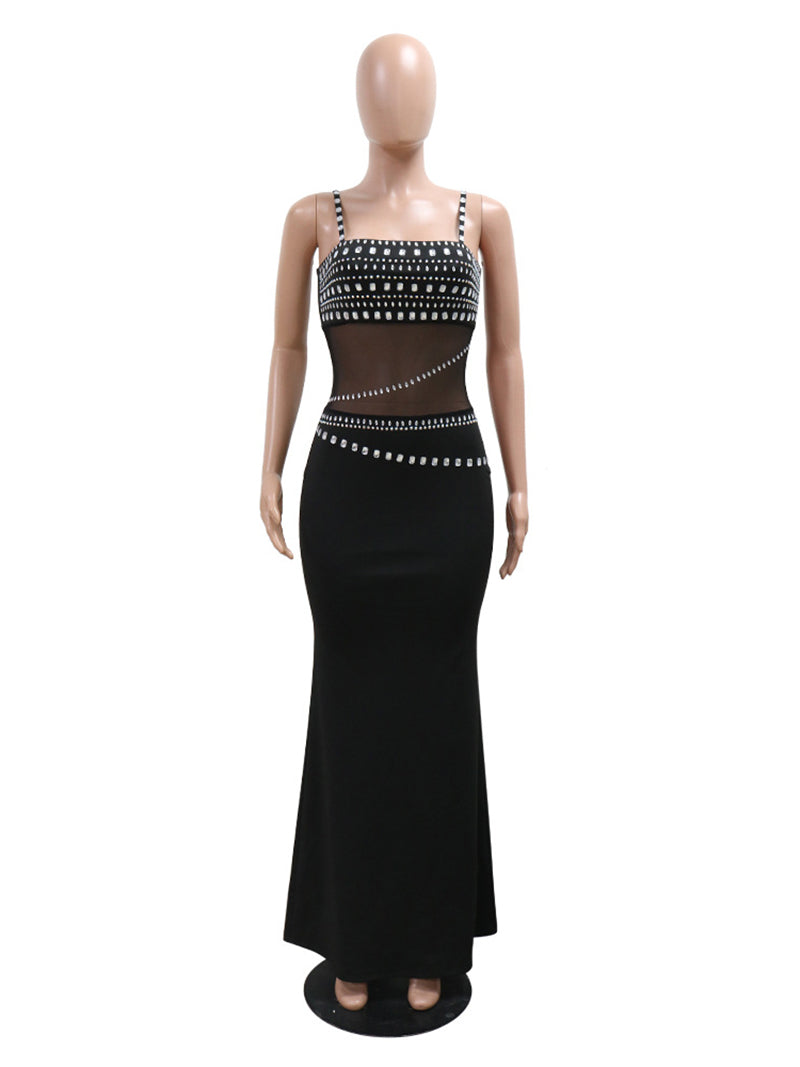 Elegant Rhinestone Mesh Party Cocktail Dress