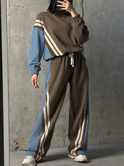 Striped Hoodie Drawstring Waist Trouser Casual Set