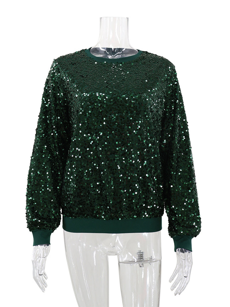 Fashion Rainbow Sequin Crew Neck Pullover Sweatshirt