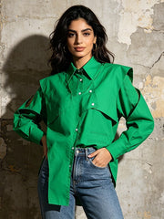 Asymmetric Patchwork Button Up Shirt