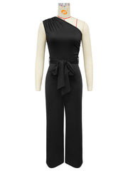 Elegant One-Shoulder Belted Jumpsuit