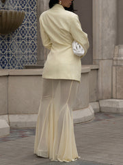 Fashion Slim Blazer Mesh Sheer Long Skirt Sets