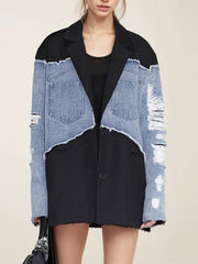 Retro Denim Patchwork Blazer Coat