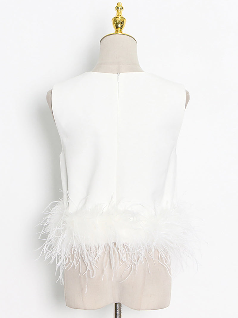 Casual Solid Color Sleeveless Feather Top