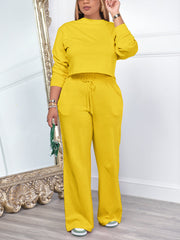 Casual Round Neck Hoodie Sports Two Piece Set