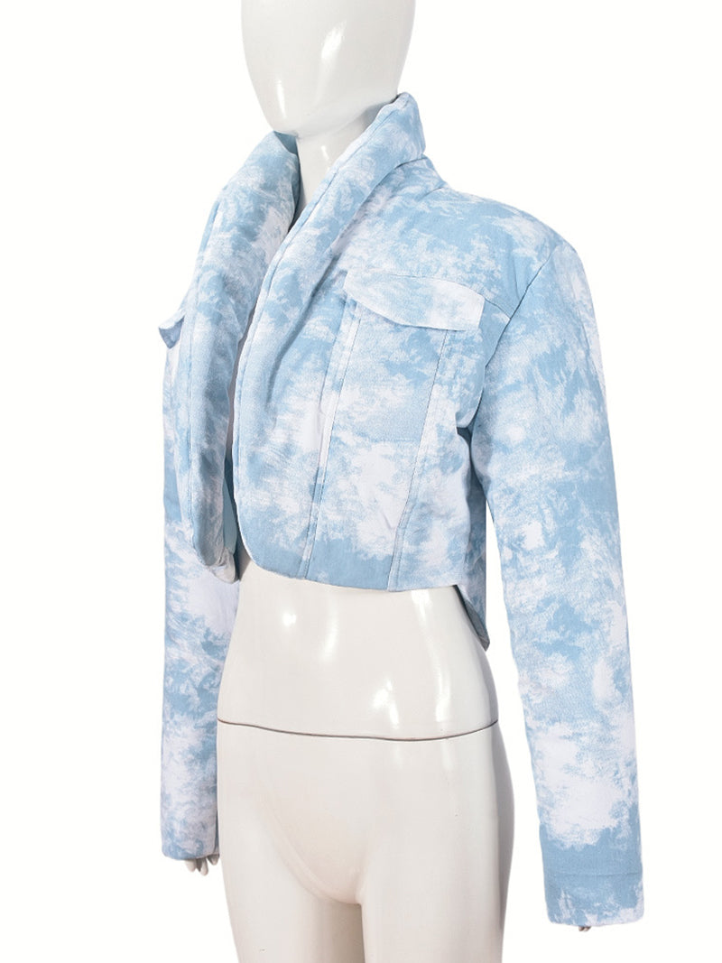 Cloud Hopping Print Stand Collar Puffer Jacket