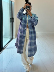 Plaid Flannel Shacket Maxi Length Shirt Coats