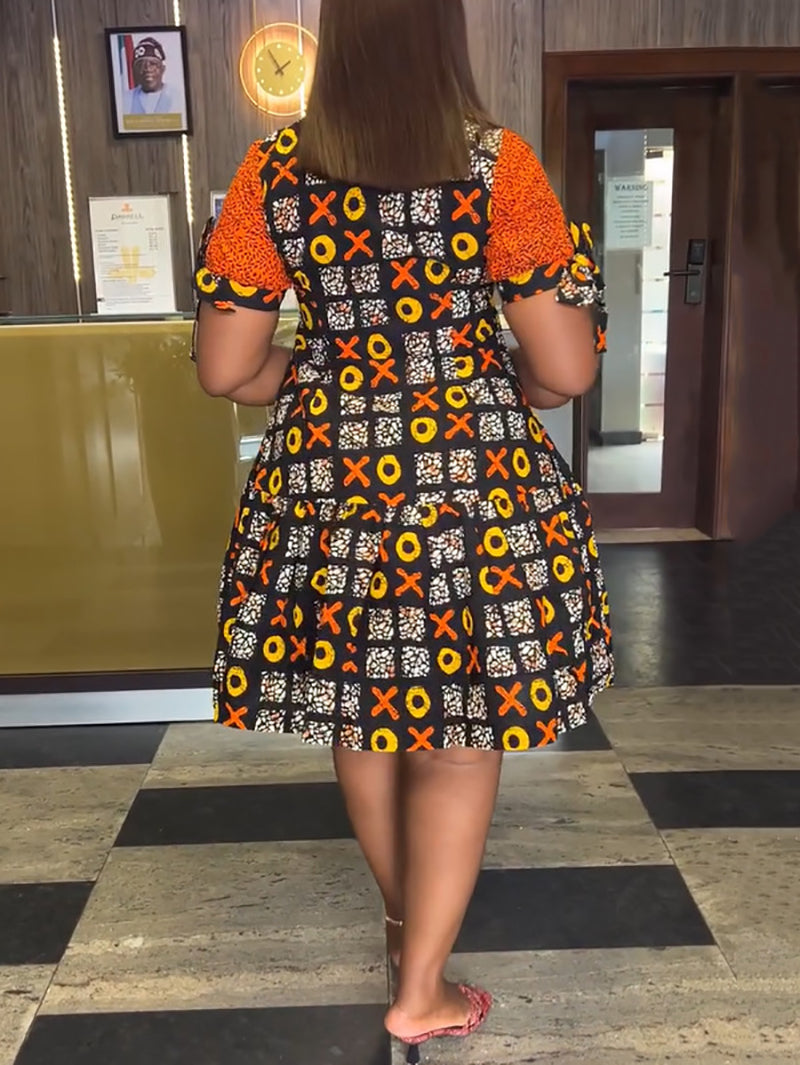 Elegance Loose Print Zip Casual Dress