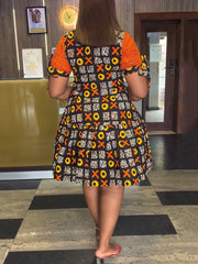 Elegance Loose Print Zip Casual Dress