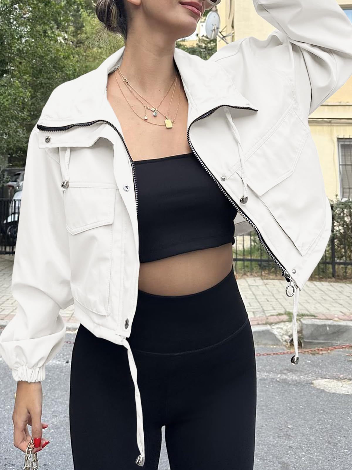 Fashion Zipper Cropped Jacket Trench Coat