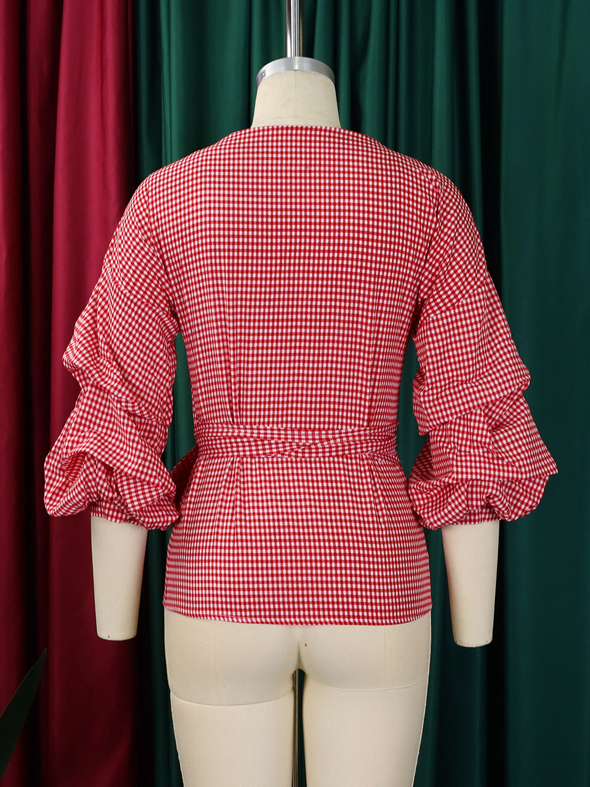Casual Plaid Patchwork Strap Design V Neck Shirt