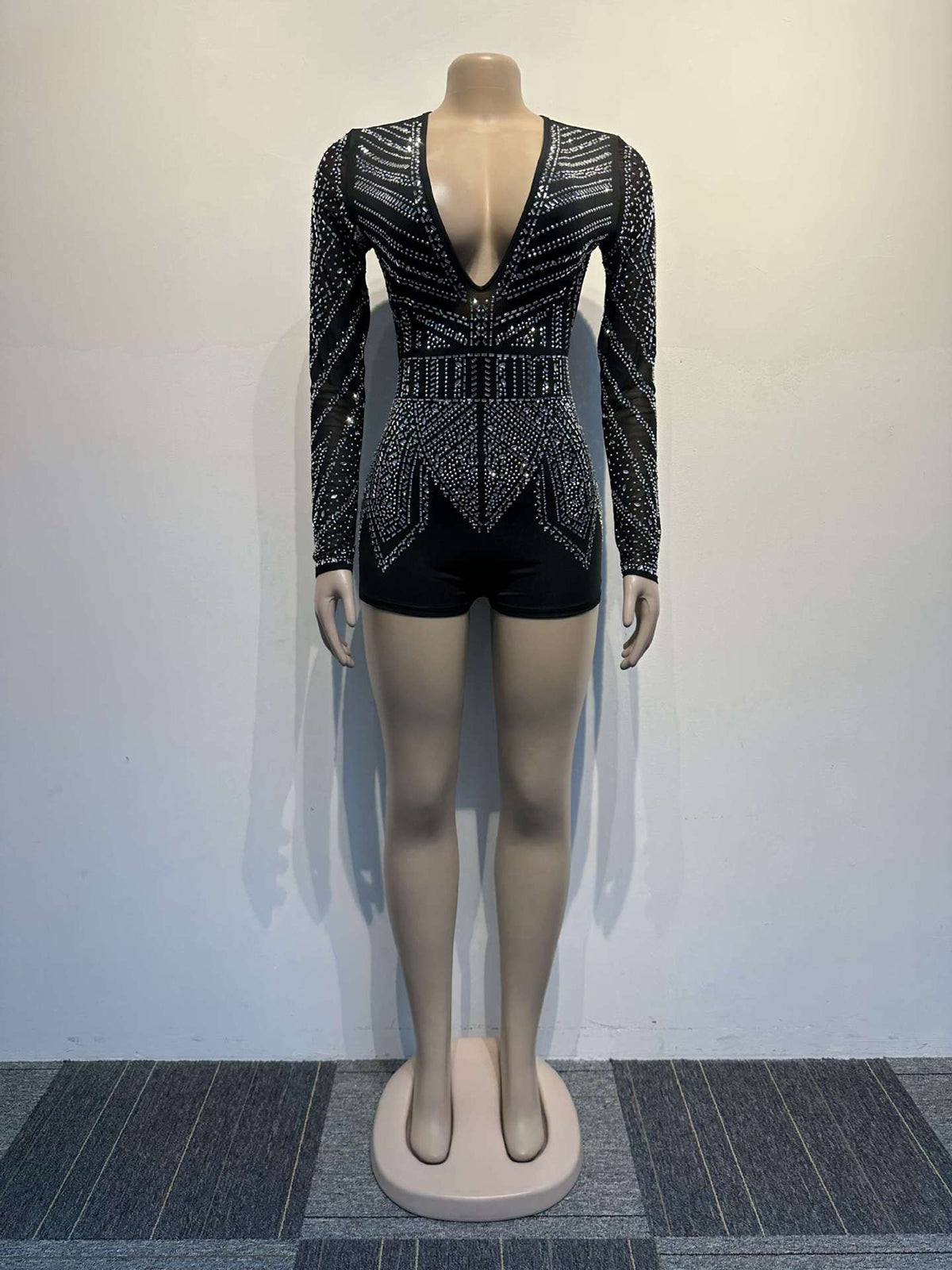 Sexy Deep V Rhinestone Club Romper