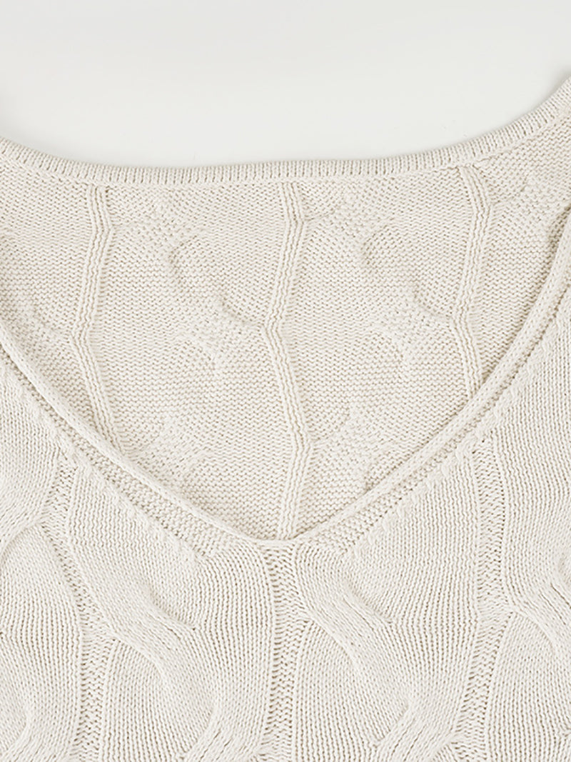 Fashion V Neck Loose Chunky Cable Knit Sweater