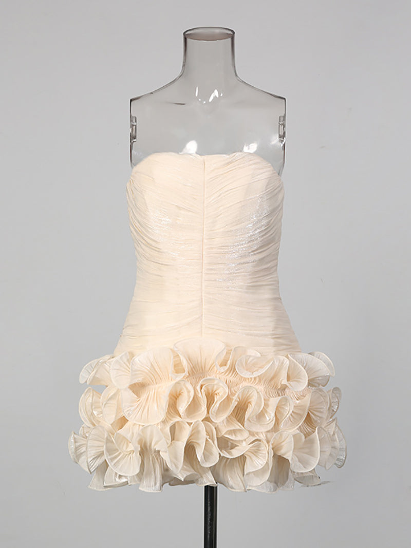 Elegant Strapless Ruch Puffy Mini Dress