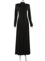 Sexy Stand Collar Long Sleeve Back Zipper Casual Dress