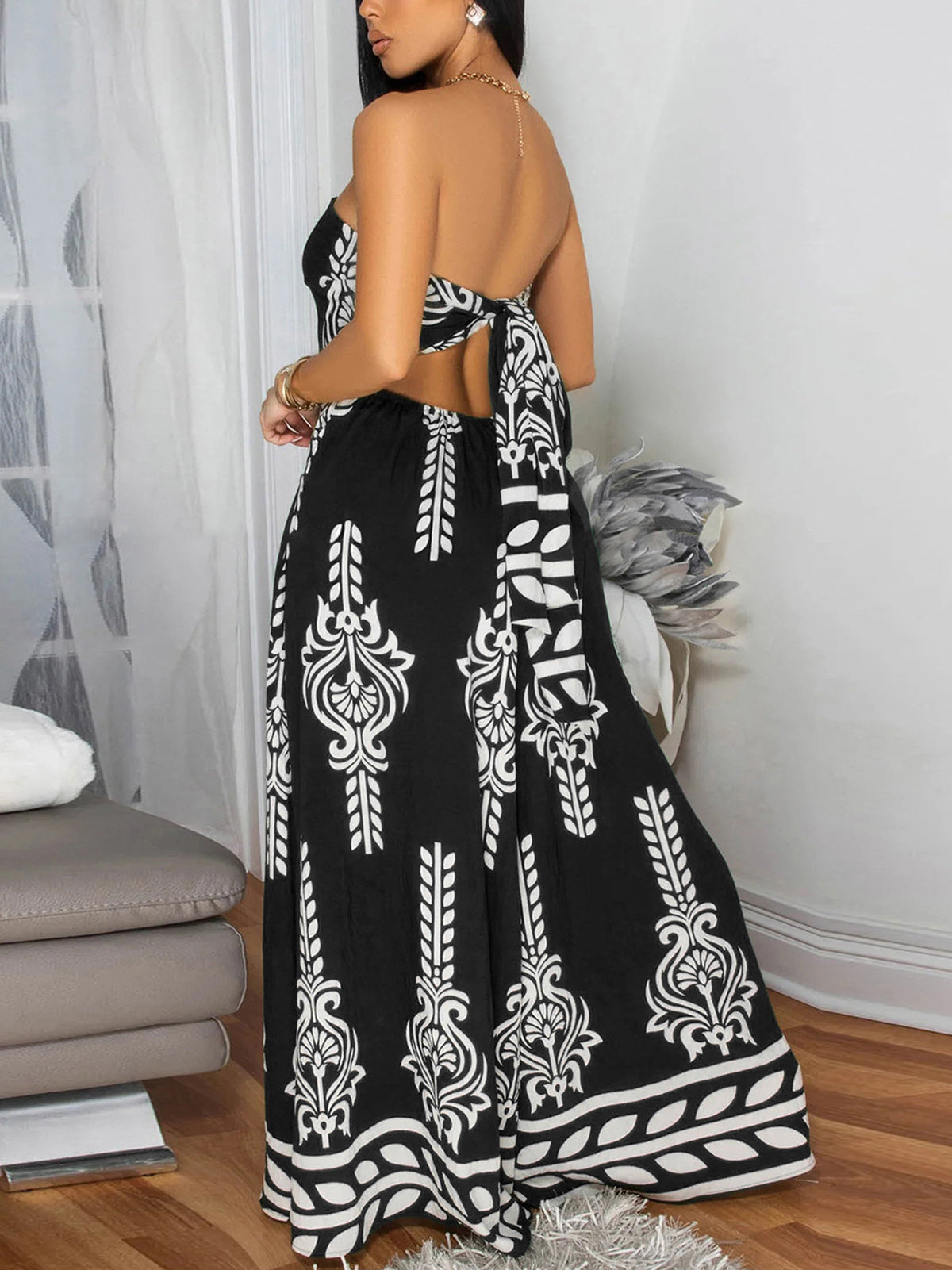 Fashion Print Strapless Wide Leg Jumpsuit