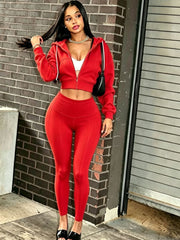 Cropped Zip Hoodie and High Waist Leggings Set