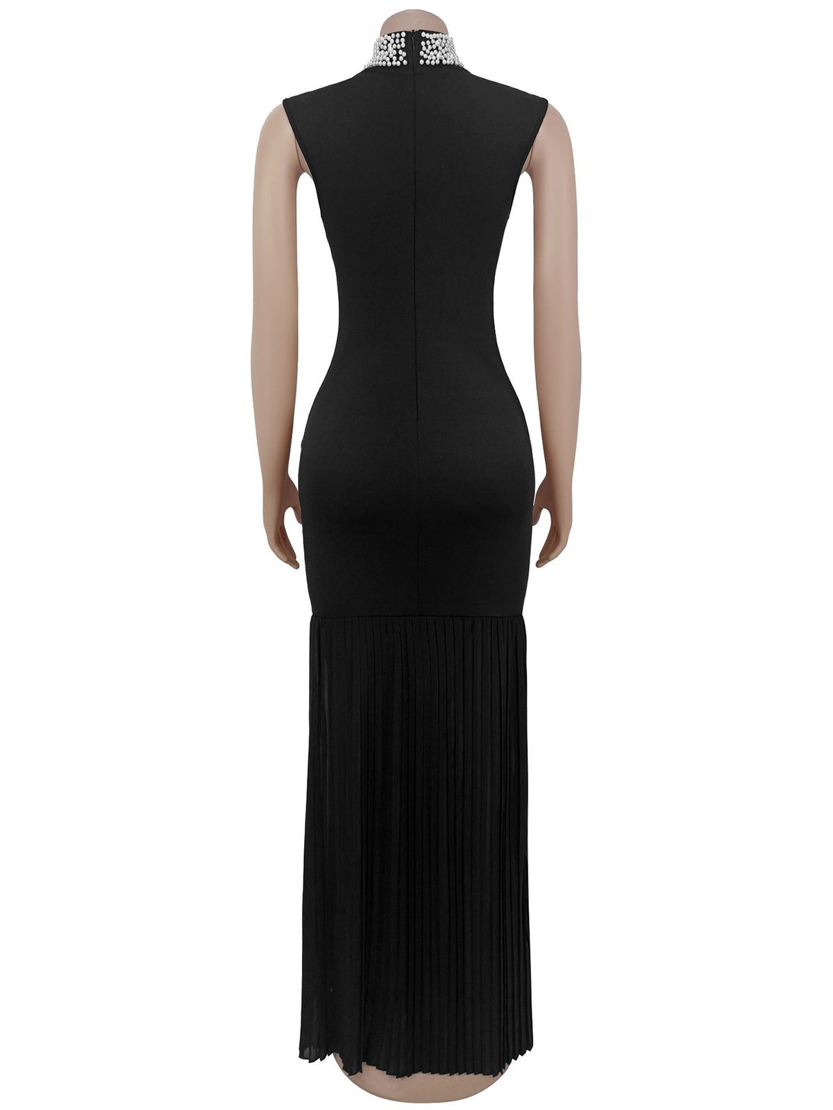 Elegant Beading Zipper O Neck Sleeveless Maxi Dress