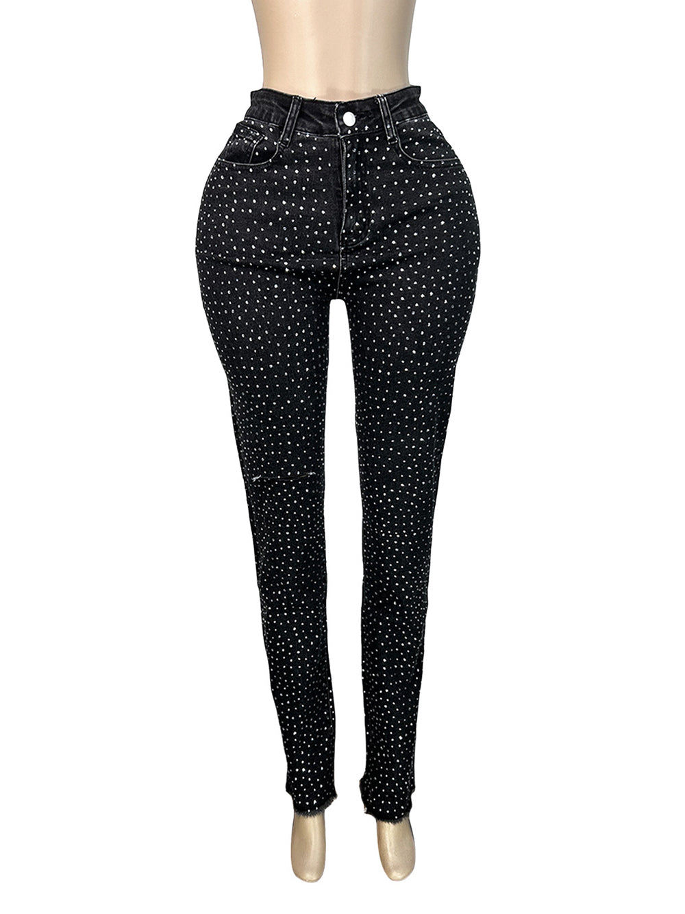 Fashion Rhinestone Slim Ripped Jeans