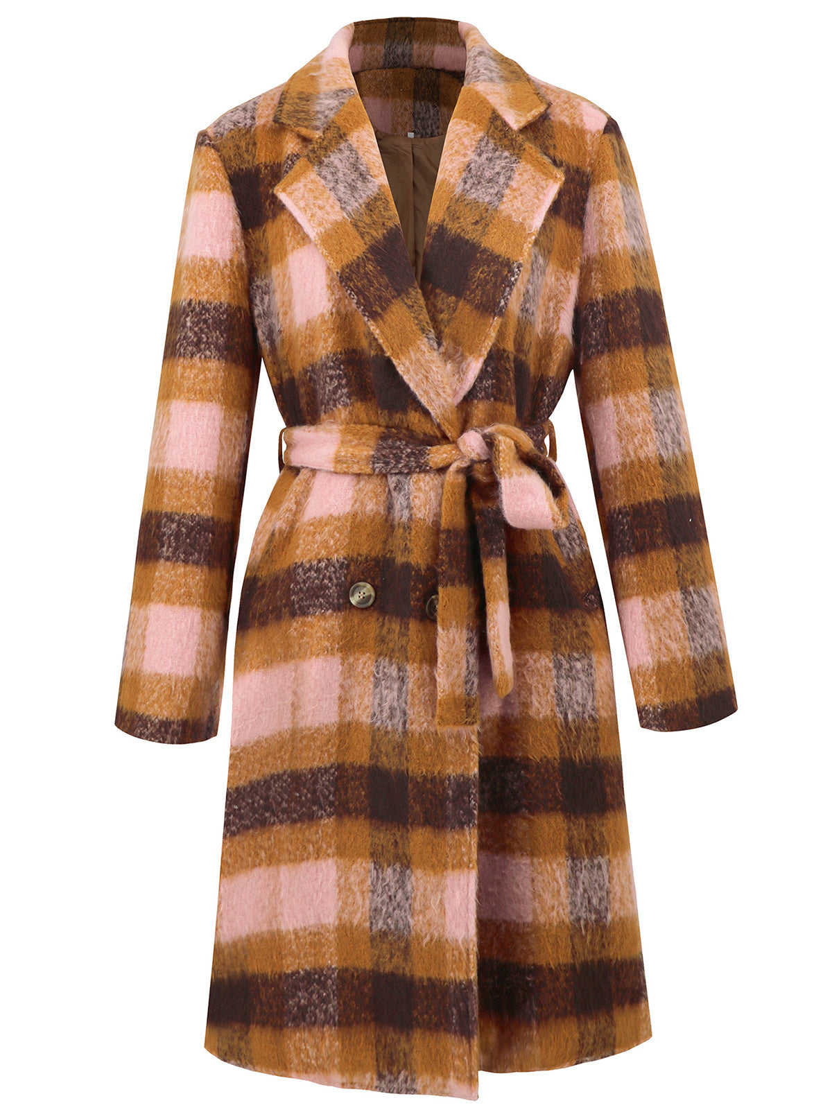 Chic check-print Imitation Wool oversized coat