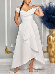 Elegant Off Shoulder V Neck Sleeveless Evening Gown