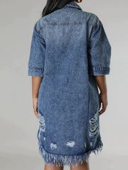 Plus Size Fringe Denim Shirt Dress