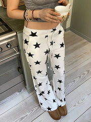 Five-pointed Star Print Loose Lace-Up Pants