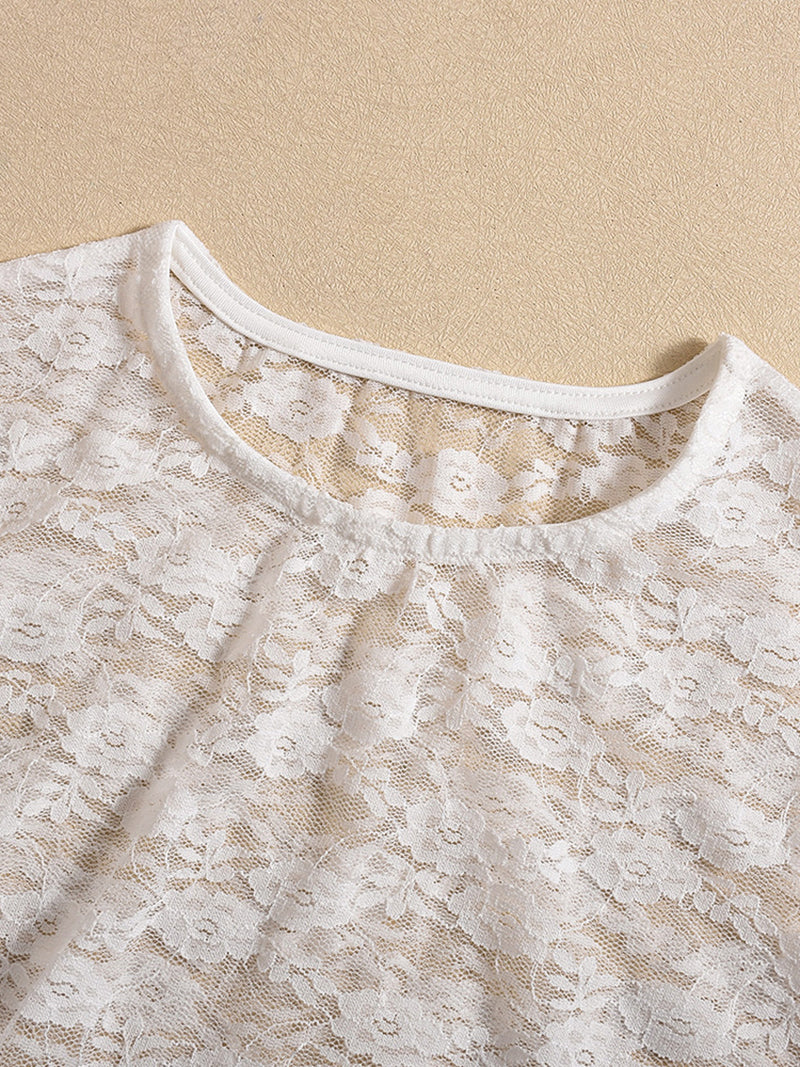 Sexy Sheer Mesh Lace Crop Top Flare Pants Sets